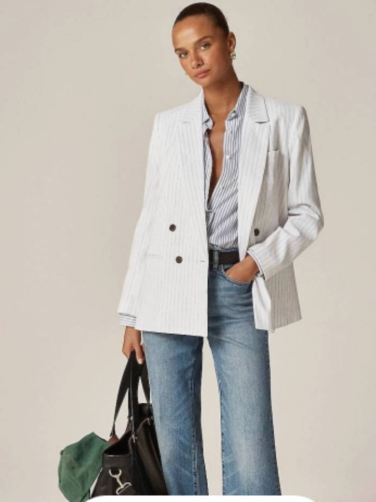 J. Crew Jackets & Blazers - J. Crew Double-breasted Linen Blend Blazer in Pinstripe